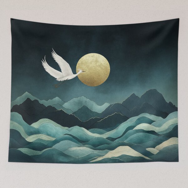 Item preview, Whooping crane on a nocturnal ocean designed and sold by ElysiArt.