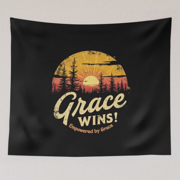 Item preview, Grace Wins, Empowered by Grace, Pine Tress, Sun Art designed and sold by Faithloveshop.