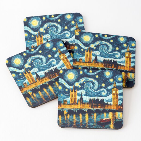 Item preview, London cityscape Starry Night Van Gogh Style designed and sold by EmeraldeaArt.