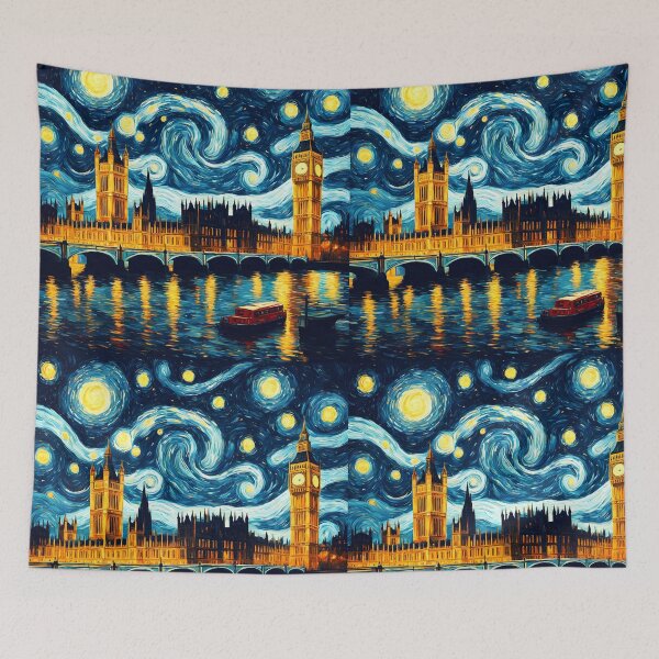 Item preview, London cityscape Starry Night Van Gogh Style designed and sold by EmeraldeaArt.