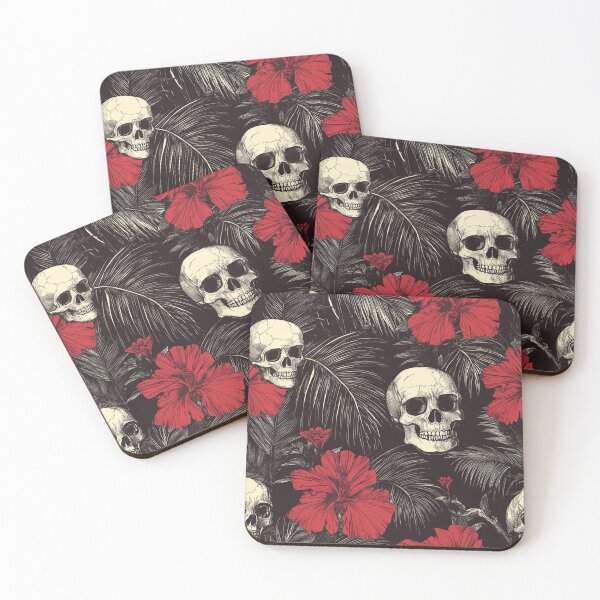 Item preview, Gothic Skull, Palm Trees and Hibiscus Flowers Pattern - Tropical Dark Aesthetic designed and sold by Raul Divaine.