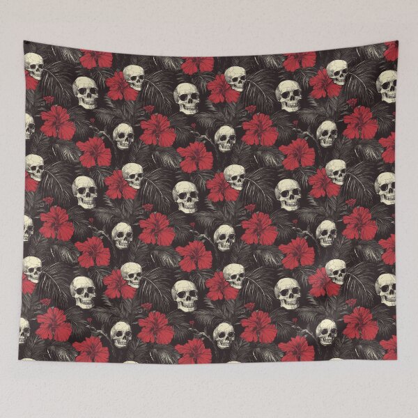 Item preview, Gothic Skull, Palm Trees and Hibiscus Flowers Pattern - Tropical Dark Aesthetic designed and sold by Raul Divaine.