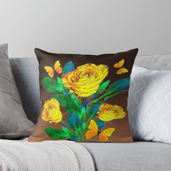 Item preview, SHADED BROWN YELLOW ROSES & BUTTERFLIES ART designed and sold by sharlesart.