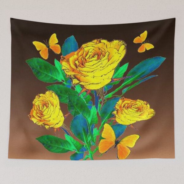 Item preview, SHADED BROWN YELLOW ROSES & BUTTERFLIES ART designed and sold by sharlesart.