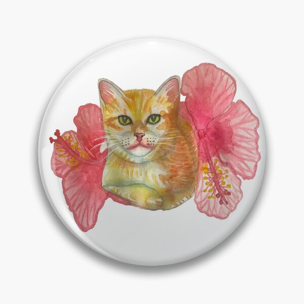 Item preview, Orange kitten with cayenne flowers in watercolor designed and sold by altairaleon.