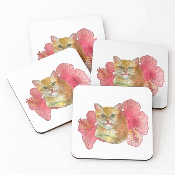 Item preview, Orange kitten with cayenne flowers in watercolor designed and sold by altairaleon.