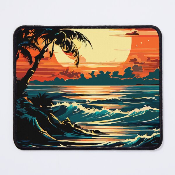Item preview, RETRO VINTAGE MOON RISING OVER THE OCEAN  / Gift items and personal use / Ocean, Moon, Sea, Palm Trees,  Water, Waves, Sunset, Travel, Digital Art,  designed and sold by LumDesignArt.