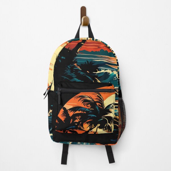 Item preview, RETRO VINTAGE MOON RISING OVER THE OCEAN / Gift items and personal use / Ocean, Moon, Sea, Palm Trees, Water, Waves, Sunset, Travel, Digital Art, designed and sold by LumDesignArt.