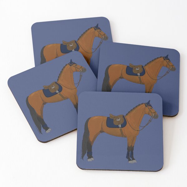 Item preview, Bay Hunter Jumper Horse with Navy Blue Accessories designed and sold by DappledMoon.