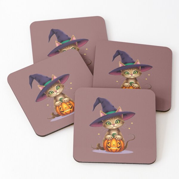 Item preview, cute witch cat with wizard hat and pumpkin designed and sold by GinnyGi.