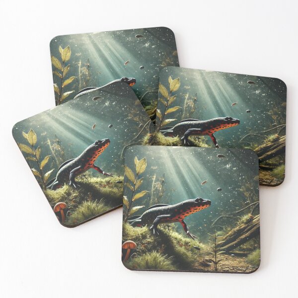 Item preview, Fire-Bellied Newt Underwater Hunt | Aquatic Wildlife Art designed and sold by NocturnalNook.