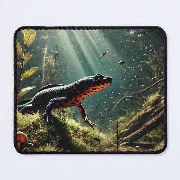 Item preview, Fire-Bellied Newt Underwater Hunt | Aquatic Wildlife Art designed and sold by NocturnalNook.