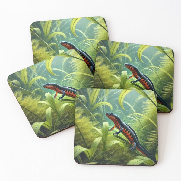 Item preview, Fire-Bellied Newt in Aquatic Plants | Underwater Exploration Art designed and sold by NocturnalNook.