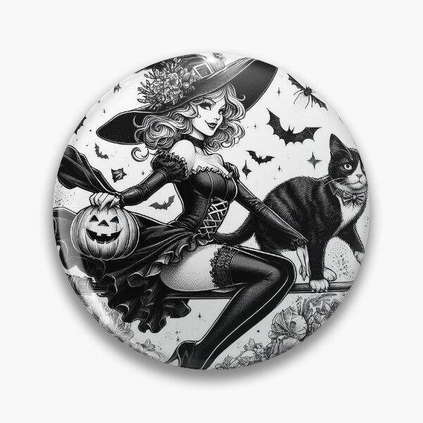 Item preview, Witch on Broom with Tuxedo Cat 0901 designed and sold by Aqualung1971.