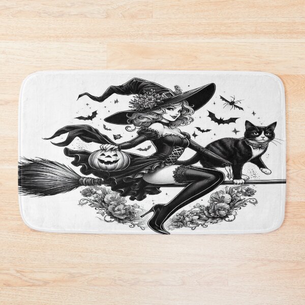 Item preview, Witch on Broom with Tuxedo Cat 0901 designed and sold by Aqualung1971.