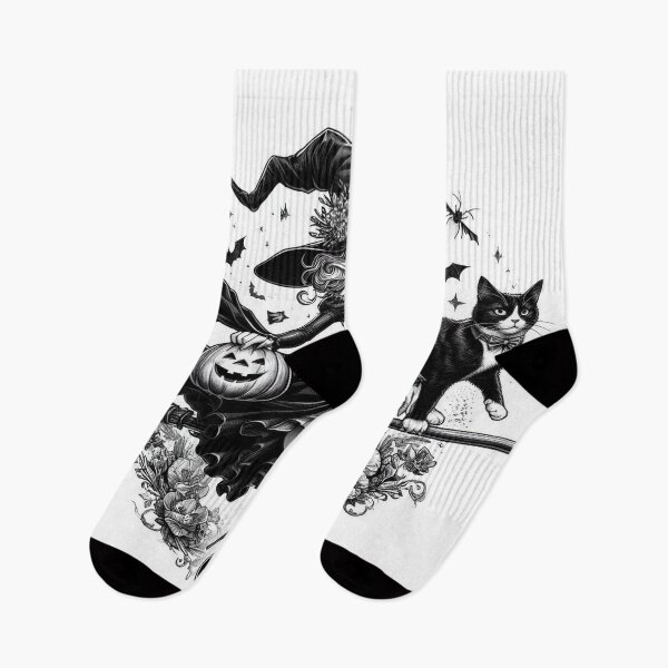 Item preview, Witch on Broom with Tuxedo Cat 0901 designed and sold by Aqualung1971.