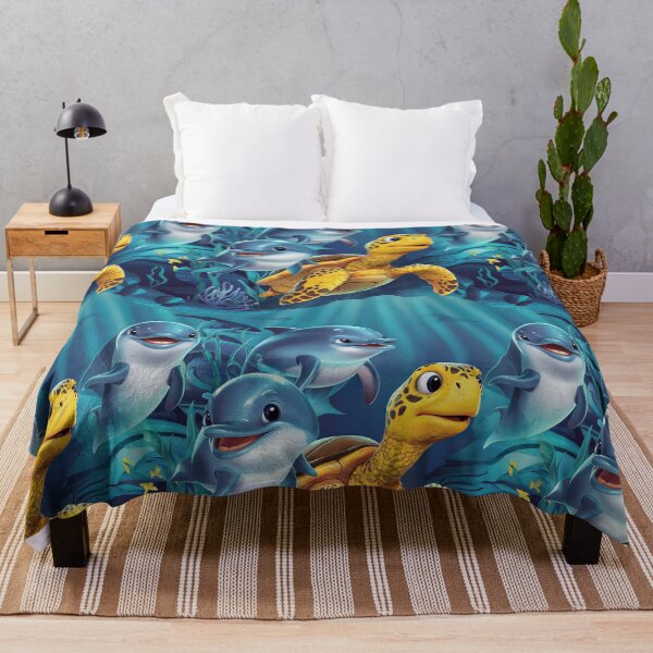 Item preview, Seamless pattern of cute dolphins and sea turtles in underwater scene designed and sold by seelya83.