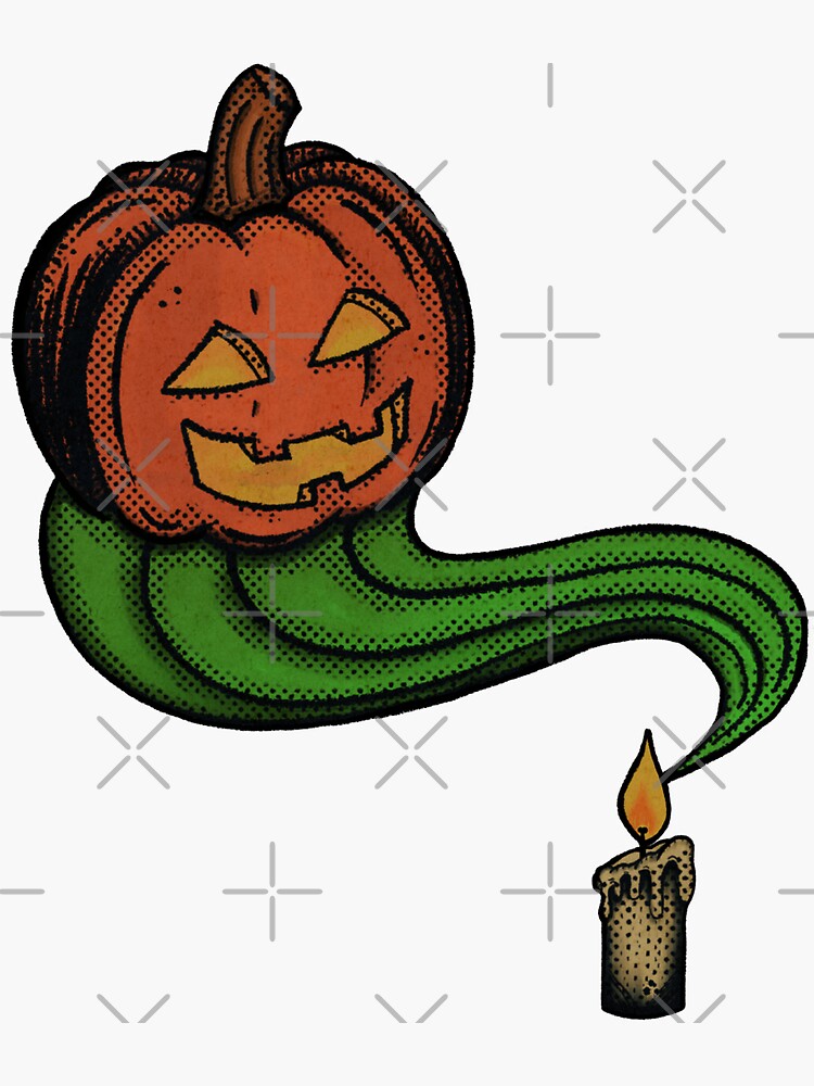Thumbnail 3 of 3, Sticker, Nostalgic Halloween Jack o' Lantern designed and sold by softnosferatu.