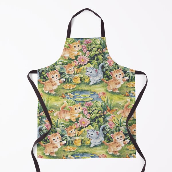 Item preview, Seamless pattern of playful kittens in a garden with flowers and ducklings designed and sold by seelya83.