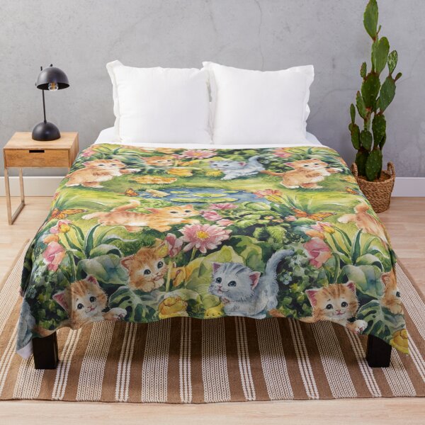 Item preview, Seamless pattern of playful kittens in a garden with flowers and ducklings designed and sold by seelya83.