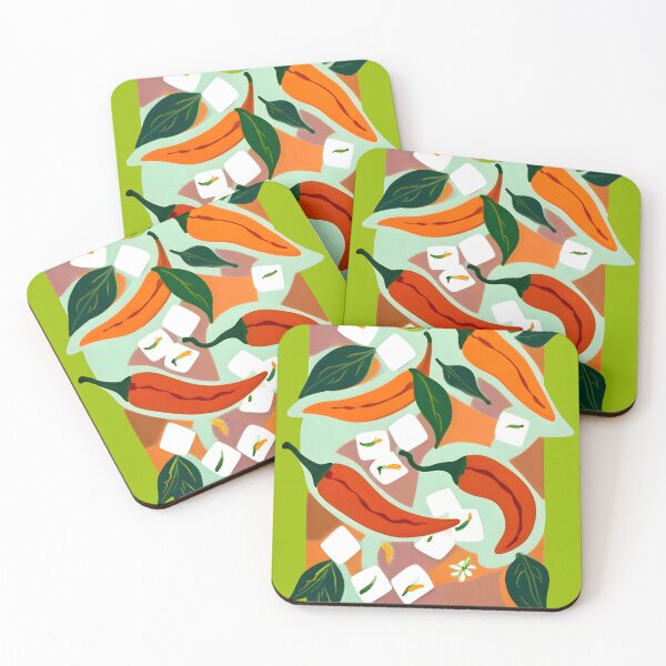 Item preview, Chilies & Ice Cubes, Plants Botanical Contrast Veggies, Kitchen Cook Food, Spicy Recipe Eclectic Bohemian Painting Art Print designed and sold by 83oranges.com.