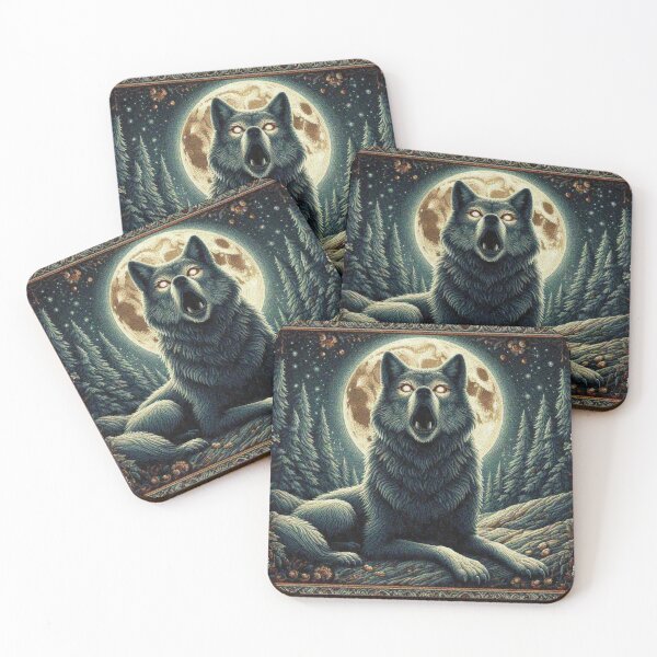 Item preview, Mystical Great Wolf under the Full Moon in Dark Night Forest designed and sold by Illuministique.