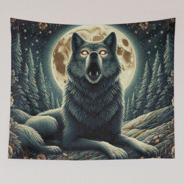 Item preview, Mystical Great Wolf under the Full Moon in Dark Night Forest designed and sold by Illuministique.