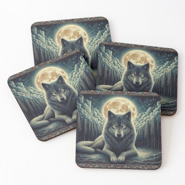 Item preview, Mystical Great Wolf under the Full Moon in Dark Night Forest designed and sold by Illuministique.