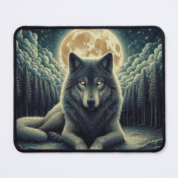 Item preview, Mystical Great Wolf under the Full Moon in Dark Night Forest designed and sold by Illuministique.