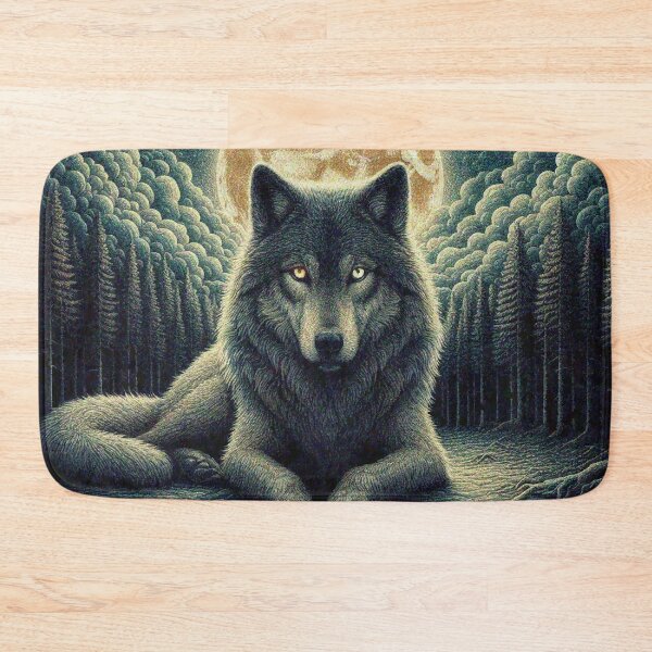 Item preview, Mystical Great Wolf under the Full Moon in Dark Night Forest designed and sold by Illuministique.