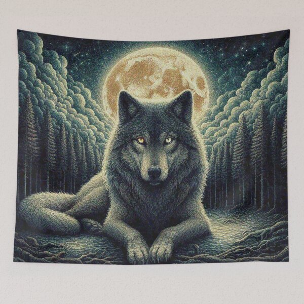 Item preview, Mystical Great Wolf under the Full Moon in Dark Night Forest designed and sold by Illuministique.
