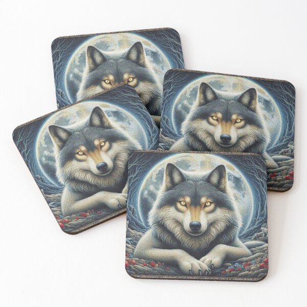 Item preview, Mystical Great Wolf under the Full Moon in Dark Night Forest designed and sold by Illuministique.