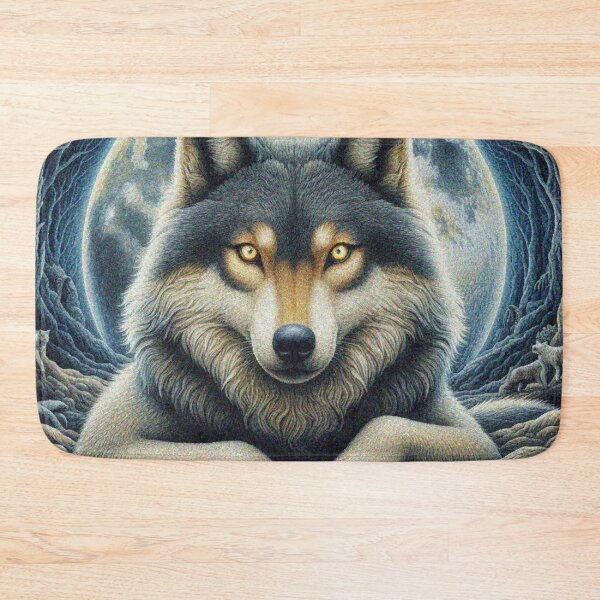 Item preview, Mystical Great Wolf under the Full Moon in Dark Night Forest designed and sold by Illuministique.