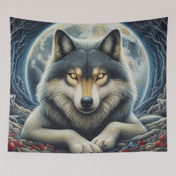 Item preview, Mystical Great Wolf under the Full Moon in Dark Night Forest designed and sold by Illuministique.