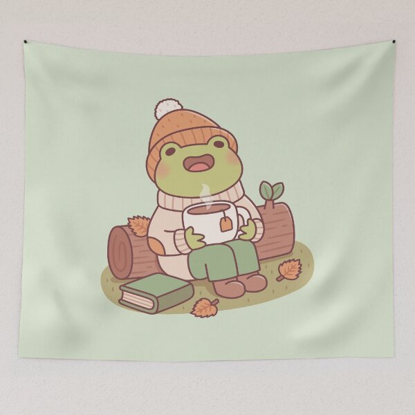 Item preview, Cute Frog With Beanie And Hot Tea Autumn Season designed and sold by rustydoodle.