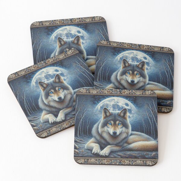 Item preview, Mystical Great Wolf under the Full Moon in Dark Night Forest designed and sold by Illuministique.