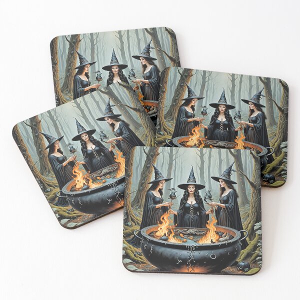 Item preview, Three Halloween witches in a forest with a cauldron  designed and sold by atlastroy.