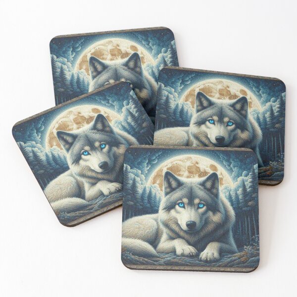 Item preview, Mystical Great Wolf under the Full Moon in Dark Night Forest designed and sold by Illuministique.