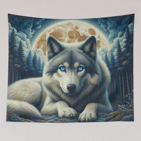 Item preview, Mystical Great Wolf under the Full Moon in Dark Night Forest designed and sold by Illuministique.