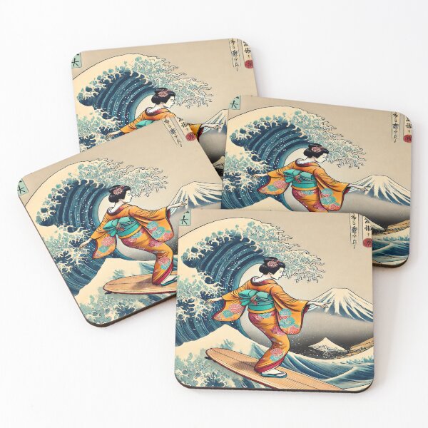 Item preview, Ukiyo-e Geisha Surfer - The Great Wave Style designed and sold by SakuraJapanArt.