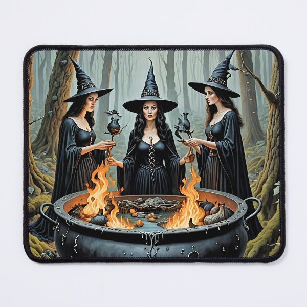 Item preview, Three Halloween witches in a forest with a cauldron designed and sold by atlastroy.