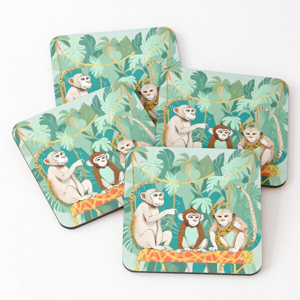Item preview, Play Date, Monkeys Jungle Playing Animals, Mischievous Wildlife Forest Tropical Nature, Funny Cute Snake Adventure, Bohemian Quirky Illustration Painting designed and sold by 83oranges.com.