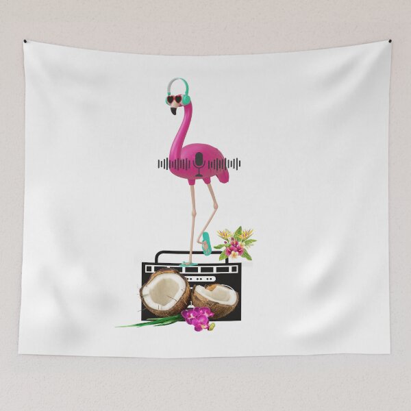 Item preview, "Flamingo T-Shirt Listening to Music on Vacation: Tropical Radio and Chill Coconut" designed and sold by BeYourself1993.