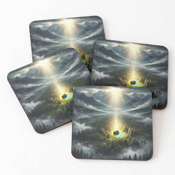 Item preview, Celestial Descent: Light Beams Over a Solitary Cabin in the Mountains designed and sold by Meta2Physical.