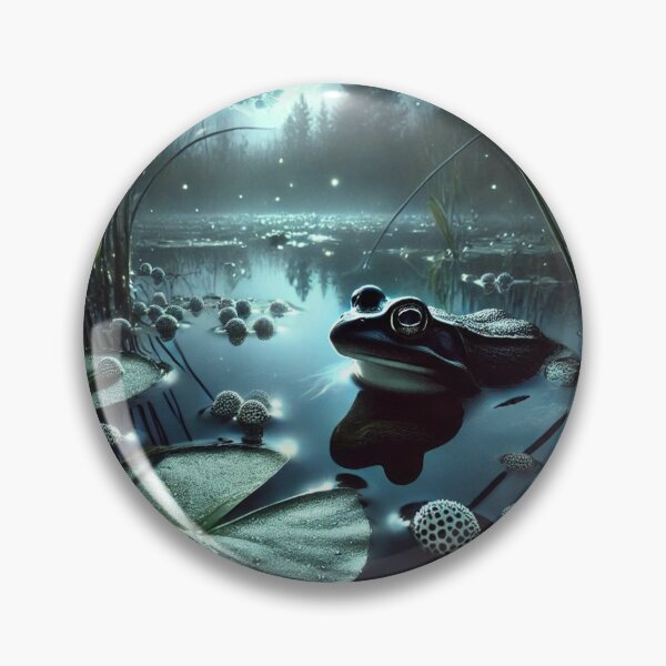 Item preview, Moonlit Nocturnal Frog Spawning in Tranquil Night Pond designed and sold by NocturnalNook.