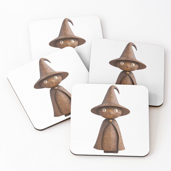 Item preview, Wooden Cat Figurine Wearing Witch Hat and Cape designed and sold by put1mali19.