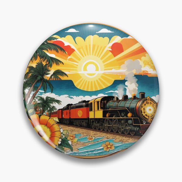 Item preview, Steam Train on a Beach at Sunset Surrounded by Hawaiian Orchids designed and sold by NautiChic.
