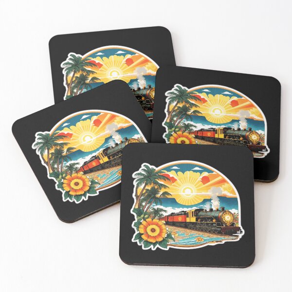 Item preview, Steam Train on a Beach at Sunset Surrounded by Hawaiian Orchids designed and sold by NautiChic.