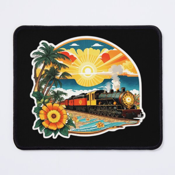 Item preview, Steam Train on a Beach at Sunset Surrounded by Hawaiian Orchids designed and sold by NautiChic.