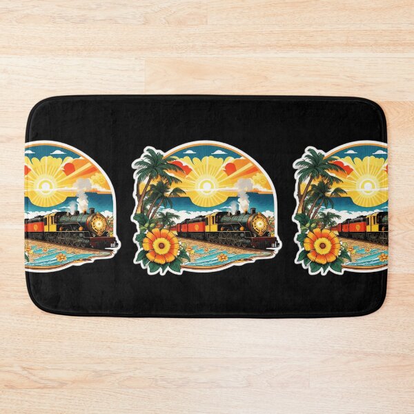 Item preview, Steam Train on a Beach at Sunset Surrounded by Hawaiian Orchids designed and sold by NautiChic.